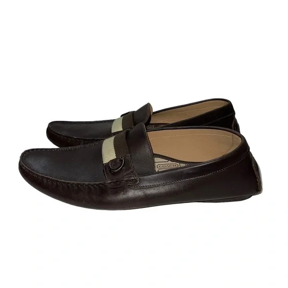 Coach Bally Lather Drivers Loafers Brown Men Size 12